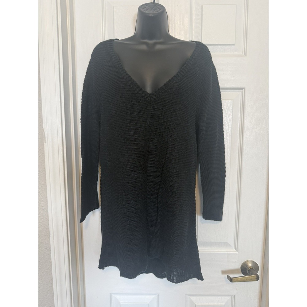 Ralph Lauren 100% Linen Light Sweater Black V-Neck Oversized  Small Prep Beach